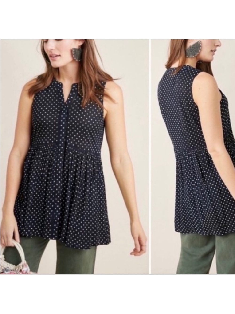 Anthropologie black and white polka dot sleeveless tunic Size SM Classic